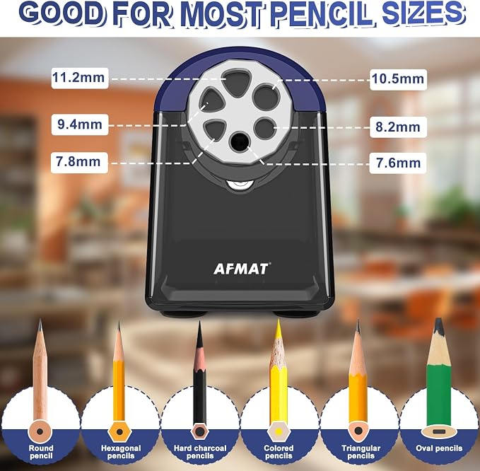 AFMAT PSX2 Heavy Duty Electric Pencil Sharpener, 6 Holes, Classroom Sharpener - Image 2