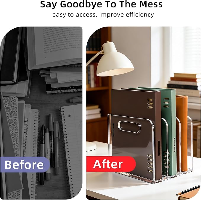 Acrylic Magazine File Holder, 3 Vertical Compartments Desk Document Sorter - Image 7