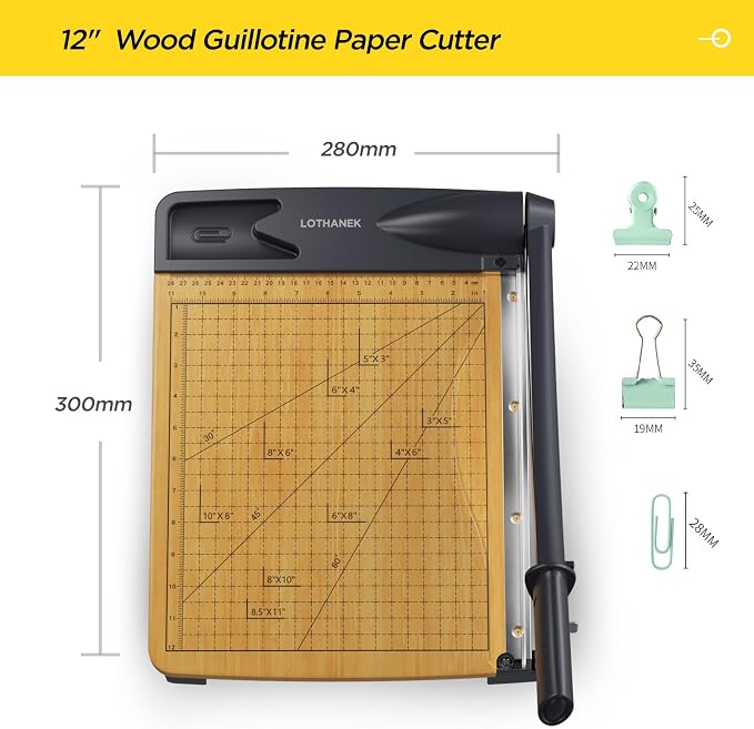 12 inch Wood Guillotine Paper Cutter, Heavy Duty Wood Base Paper Trimmer - Image 5