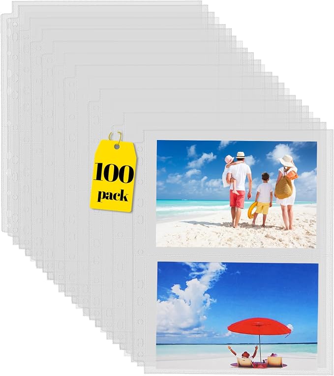 Sooez 100 Pack Heavy Duty Photos or Postcards Page Protectors, Plastic Clear by Sooez