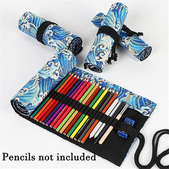 DIYOMR 24/36/72 Slots Pencil Wrap Pencil Rolls, Artist Colored Pencils Roll Up - Image 2