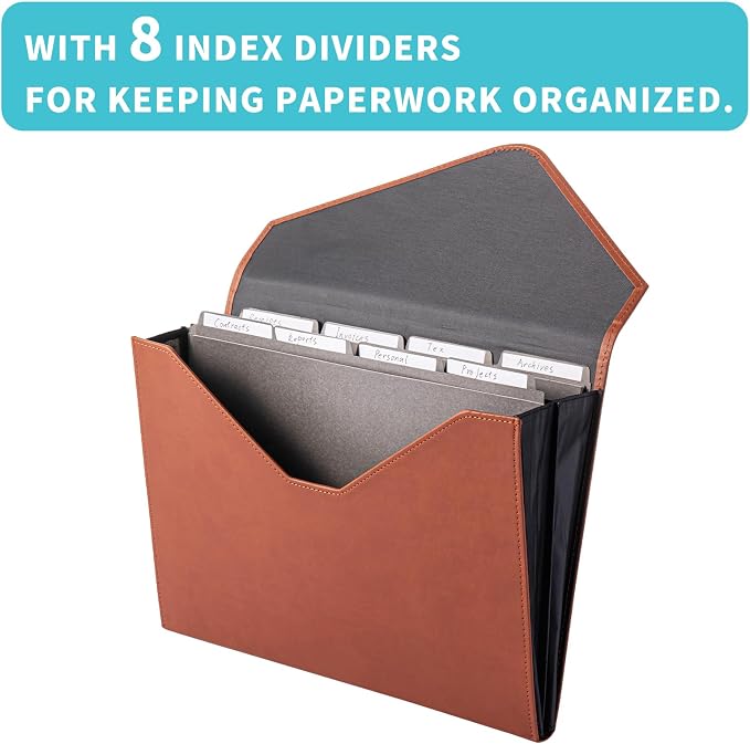 PU Leather Heavy-Duty Expanding File Folder, A5/US Letter Size Document - Image 5