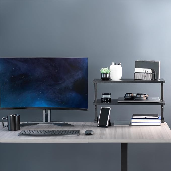 VIVO Black Clamp-on 24 inch 2-Tier Desk Shelf, STAND-SHELF24C | Above or Below - Image 7