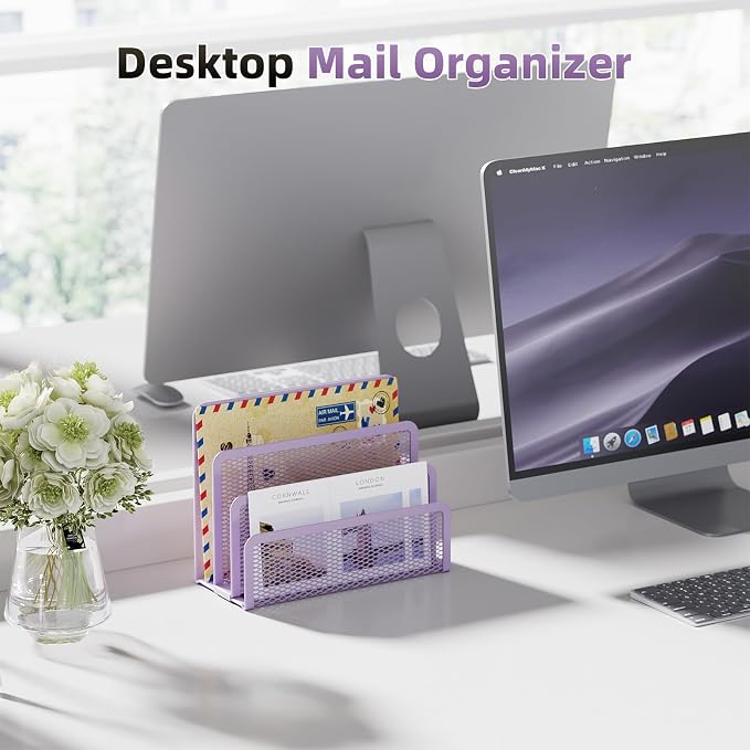 Marbrasse Mail Organizer for Desk, 3-Slot Mesh Metal Mail Holder countertop - Image 4