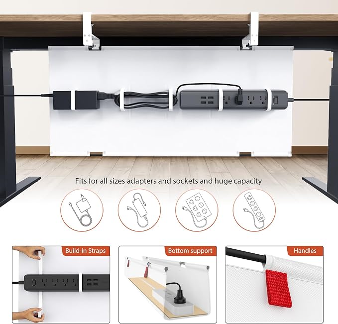 Univivi No Drill Under Desk Cable Management Tray, Clamp/Screw Mount Desk Cable - Image 2