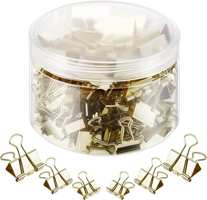 TecUnite 150 Pcs Binder Clips Assorted Sizes Gold Paper Clamps Clips Large by TecUnite