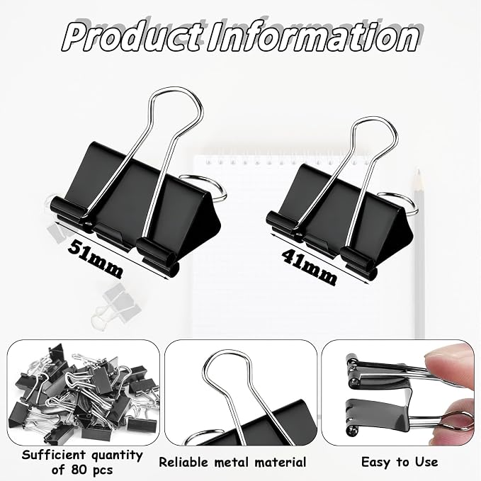 80 PCS Large Binder Clips 2 Inch and 1.6inch, Jumbo Binder Black Paper Clamps - Image 6