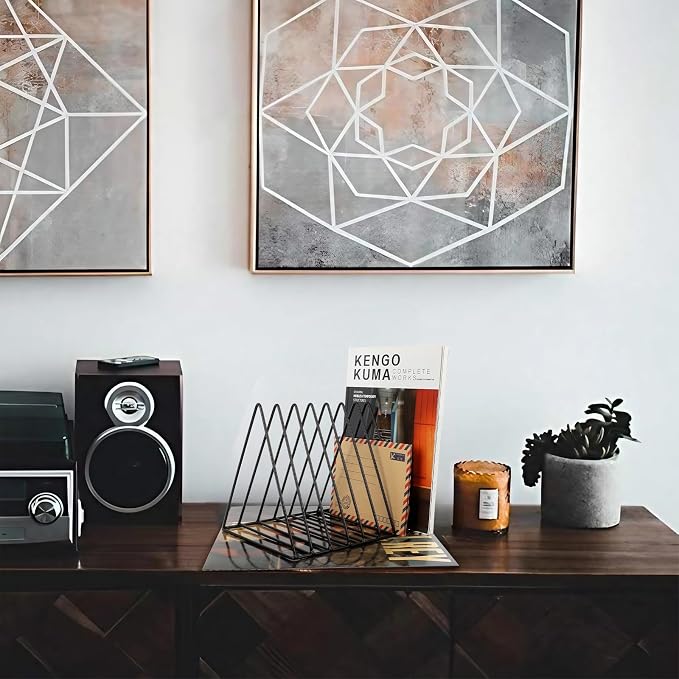 EASEPRES Vinyl Record Holder Storage, 9 Slot Metal Magazine Book Album Display - Image 7