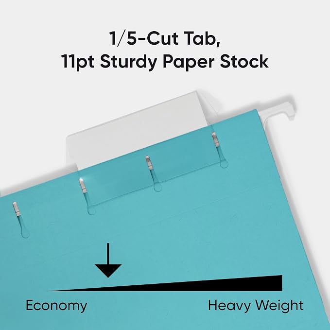 Smead Standard Hanging File Folders, Aqua Blue, 1/5-Cut Adjustable Tabs - Image 4