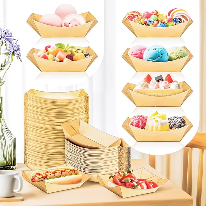 300 Pack 2Lb Paper Food Boat Trays Disposable Paper Boat Containers, Kraft Food - Image 6