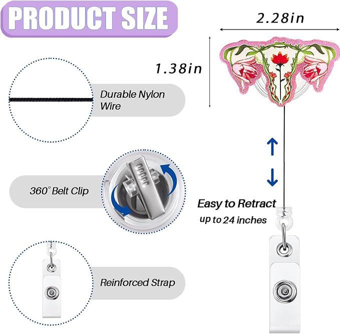 Cute Floral Uterus Badge Reel Retractable - Image 2