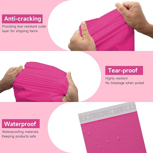 Pink Poly Mailers 10x13 500 Pcs, Cute Waterproof Shipping Bags - Image 2