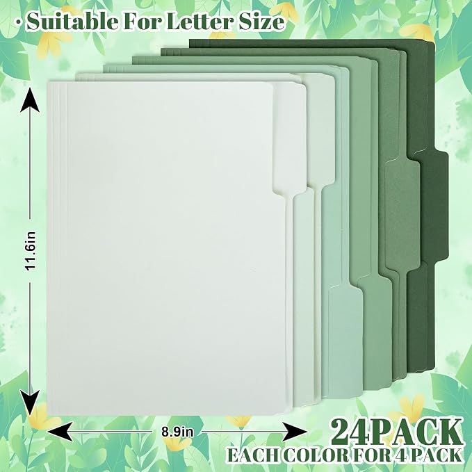 Whaline 24 Pack Sage Green File Folders Letter Size 6 Colors Gradient Green - Image 2