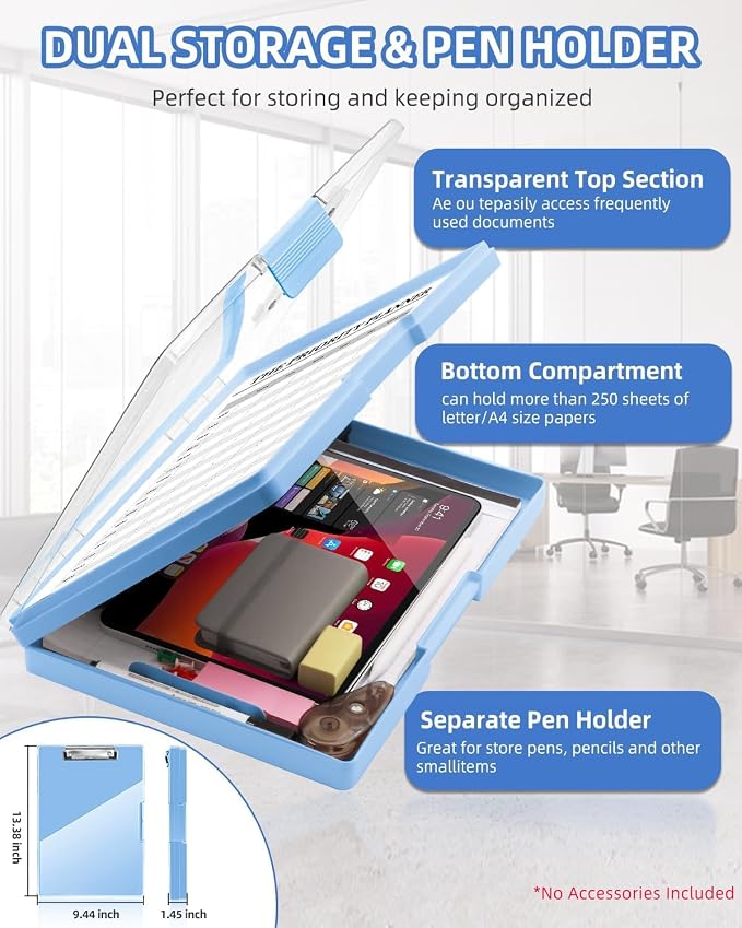 Clearview Clipboard with 2 Storage, Dry Erase 8.5x11 Heavy Duty ClipBoards - Image 3