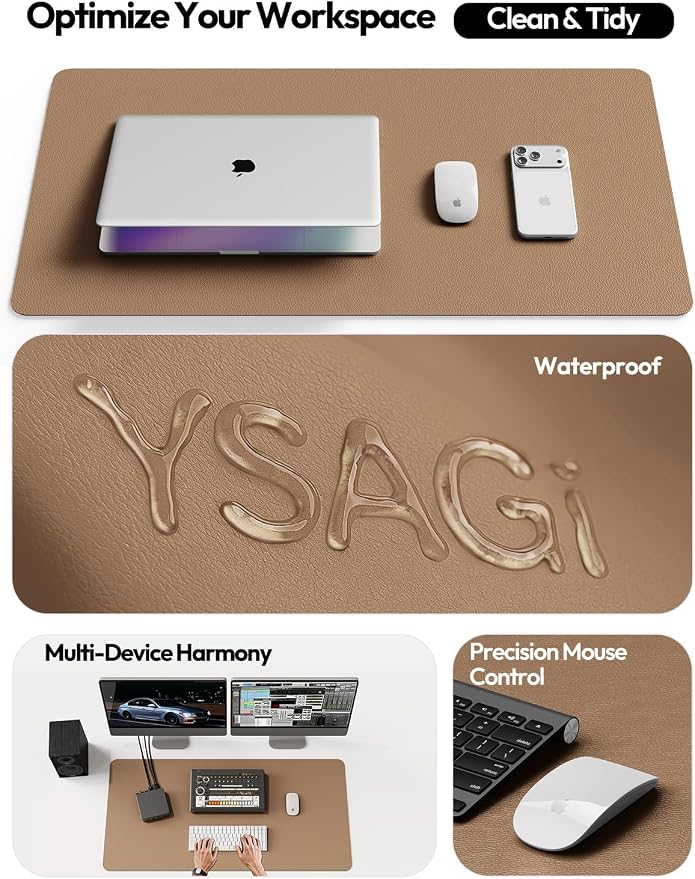 YSAGi Leather Desk Protector, Office Mat, Large Mouse Pad, Non-Slip PU Leather - Image 8