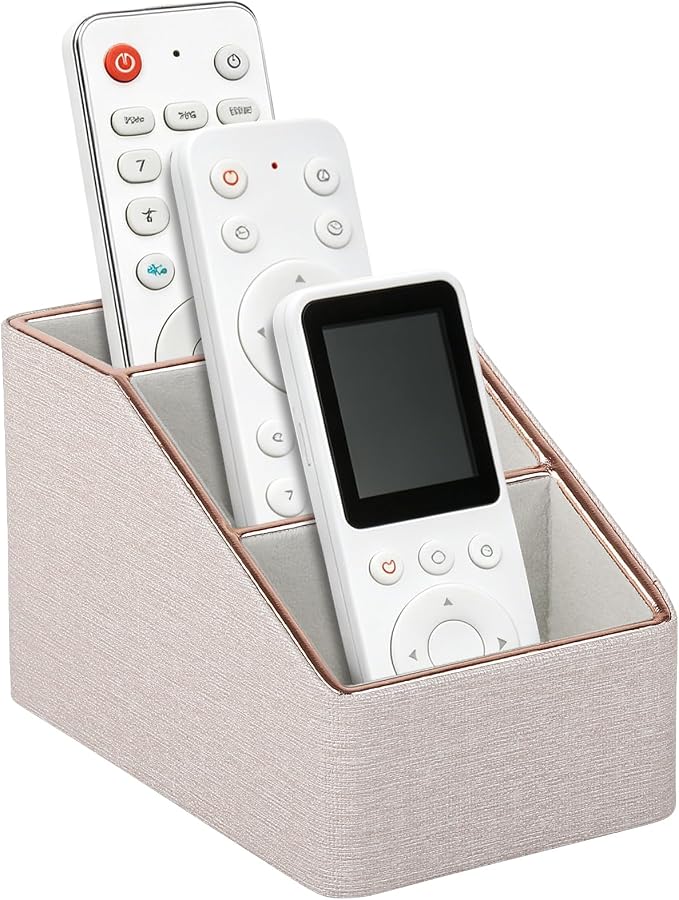 Rose Gold Edge Inlaid Leather Desktop Organizer, Remote Control Holder by RHCSZ