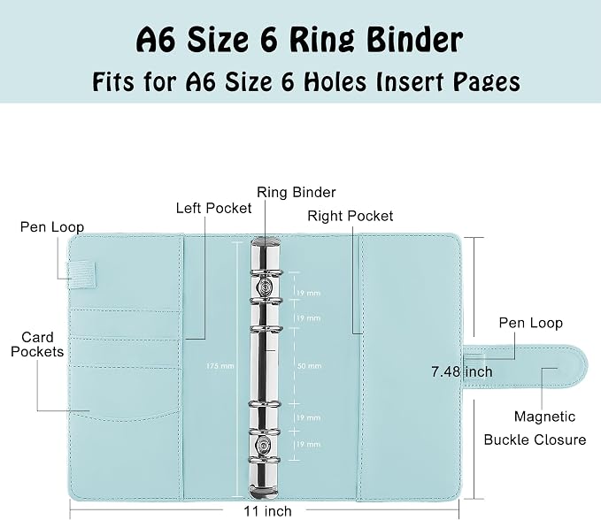 Antner A6 PU Leather Notebook Binder Refillable 6 Ring Budget Binder - Image 2