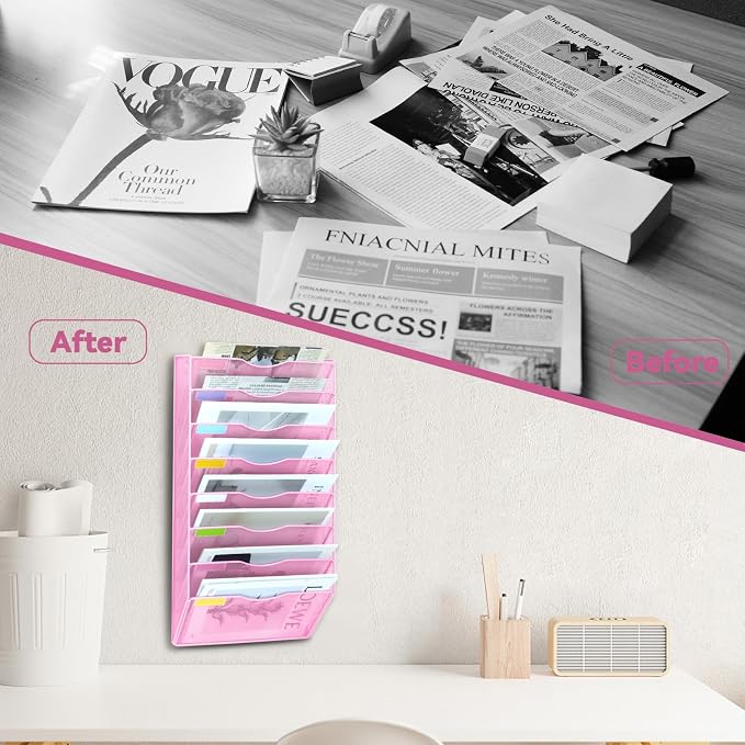 8 Pockets Mesh Wall File Holder Organizer Office Hanging File Folder Magazine - Image 6
