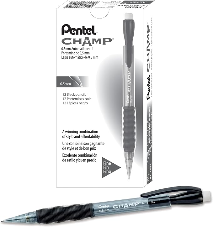Pentel Champ Mechanical Pencil Mechanical Pencil, Tinted Black Barrel, Box of 12 by PentelofAmerica