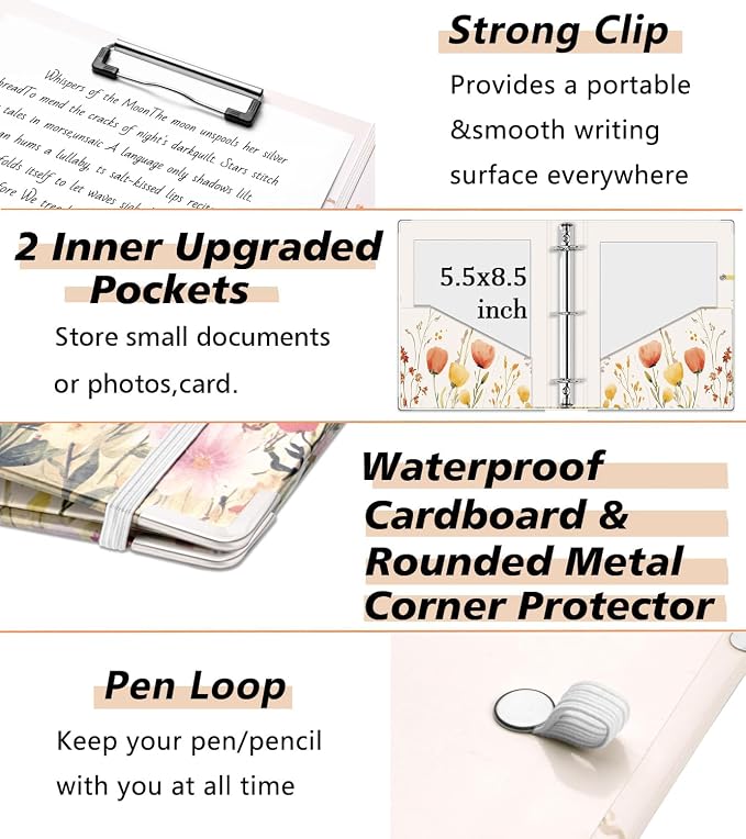 Mini Binder Organizer for 5.5" x 8.5" Paper ，1 Inch 3 Ring Binder - Image 4