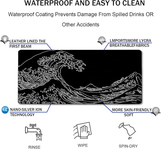 Japanese Sea Wave Mouse Pad for Gaming, Large Mouse Pad Extended Non-Slip - Image 4