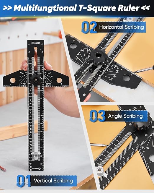 Saker Aluminum Alloy Multi-Angle Marking Ruler, Adjustable Sliding T-Square - Image 6