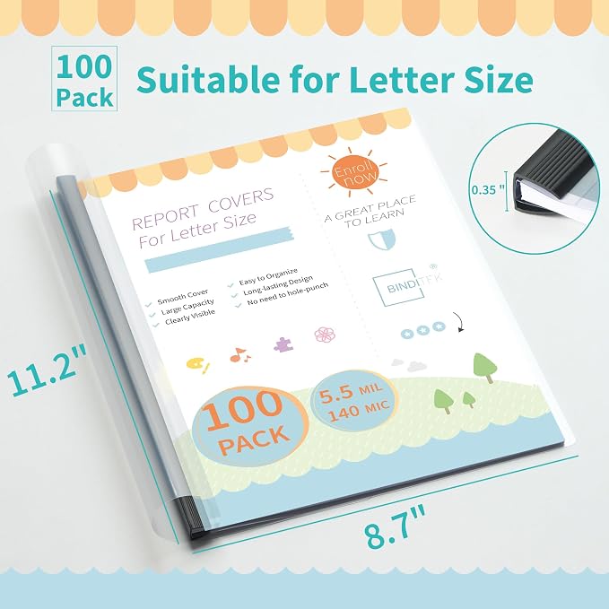 Binditek 100 Pack Clear Report Covers - Image 2