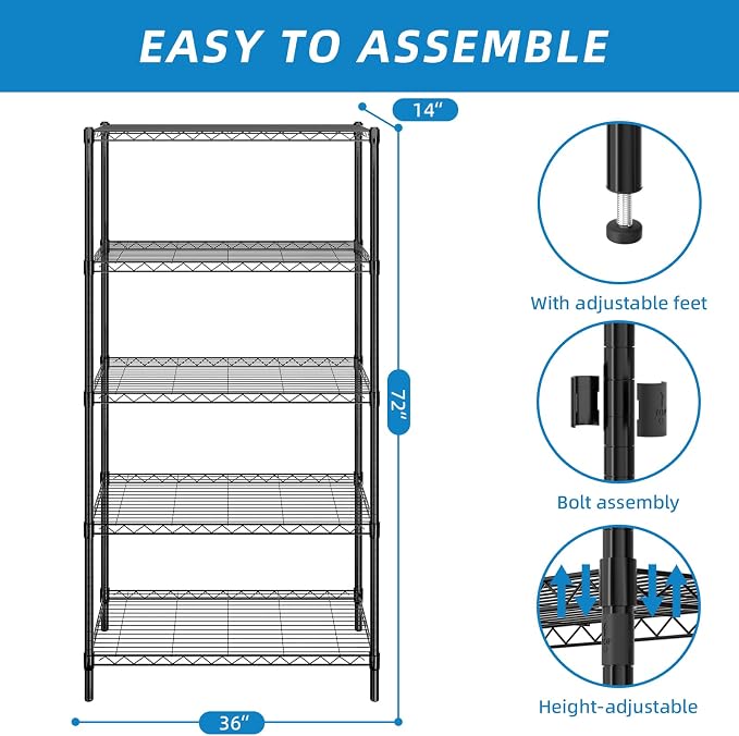 Guan River 5-Shelf Adjustable Metal Wire Shelving, Sturdy and Durable, Storage - Image 3