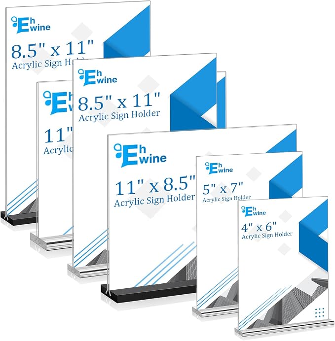 EHWINE 10 Pack Acrylic Sign Holder 8.5 x 11 Horizontal, Double-Sided Stand up - Image 6