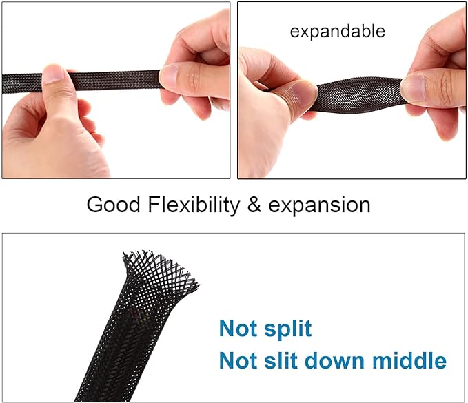 100ft - 3/4 inch PET Expandable Braided Sleeving – Black – Alex Tech Braided - Image 5