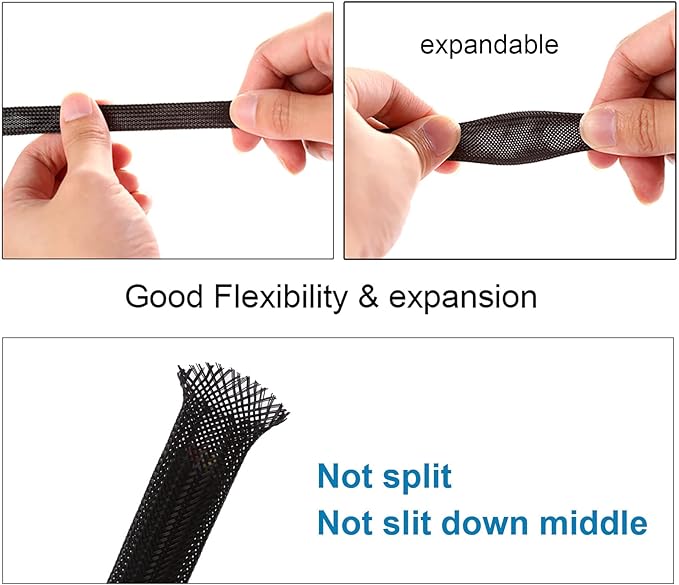 25ft - 1/8 inch PET Expandable Braided Sleeving – Black – Alex Tech Braided - Image 5