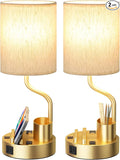 Gold Bedside Table Lamps for Bedroom Set of 2 by Fenmzeelighting