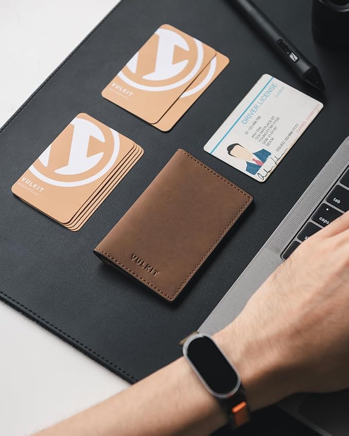 VULKIT Leather Business Card Holder 2 Sided Slim Business Name Card Organizer - Image 5