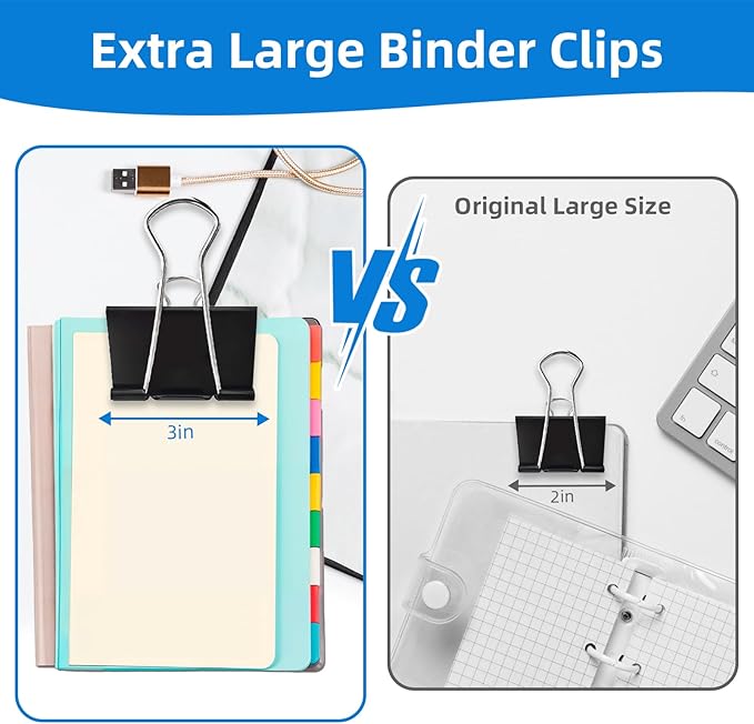 Jumbo Binder Clips 3 inch, 75mm Width, 6 Pack Extra Large Binder Clips - Image 4