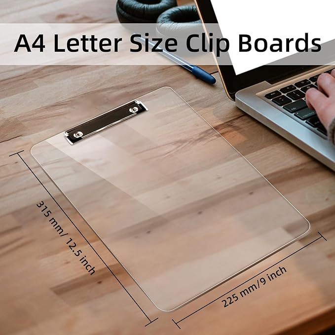 Plastic Clipboards, A4 Acrylic Clear Board 8.5x11 | Transparent Letter Size 9" - Image 2