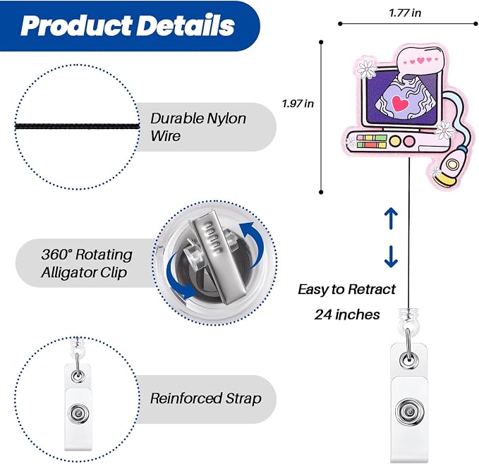 Funny Ultrasound Tech Nurse Badge Reel, Cute Retractable ID Sonography Badge - Image 3