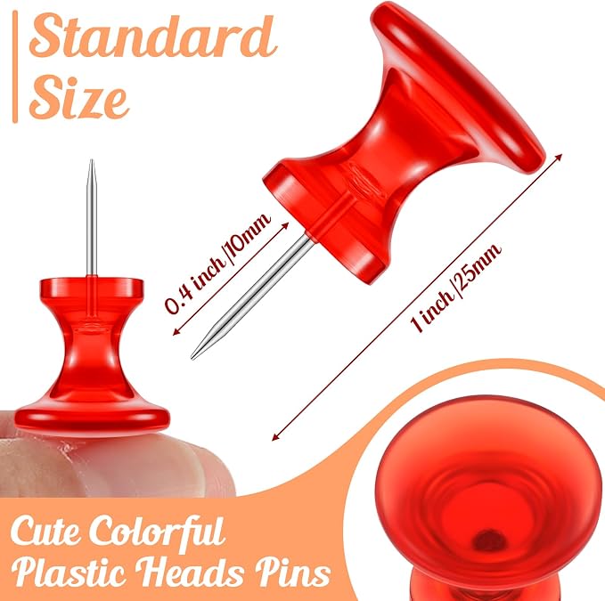 Outus 60 Pcs Giant Push Pins Jumbo Tacks 1/1.8inch Plastic Head - Image 2