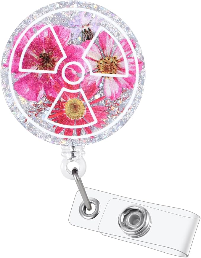 Pink Radiology Floral Funny Nurse Badge Reel by LINAYOHA