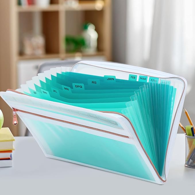 MEGREZ Expanding Folder with 13 Pockets, 2 Pack A4 Paper Folder with Zipper - Image 4