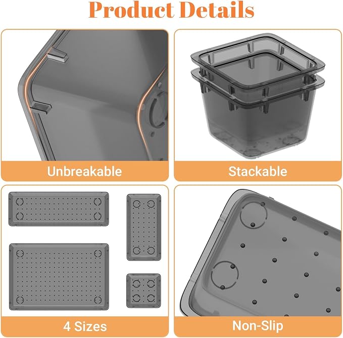 SpaceHacks 15 PCS Clear Plastic Drawer Organizer Set, 4-Size Acrylic Drawer - Image 4