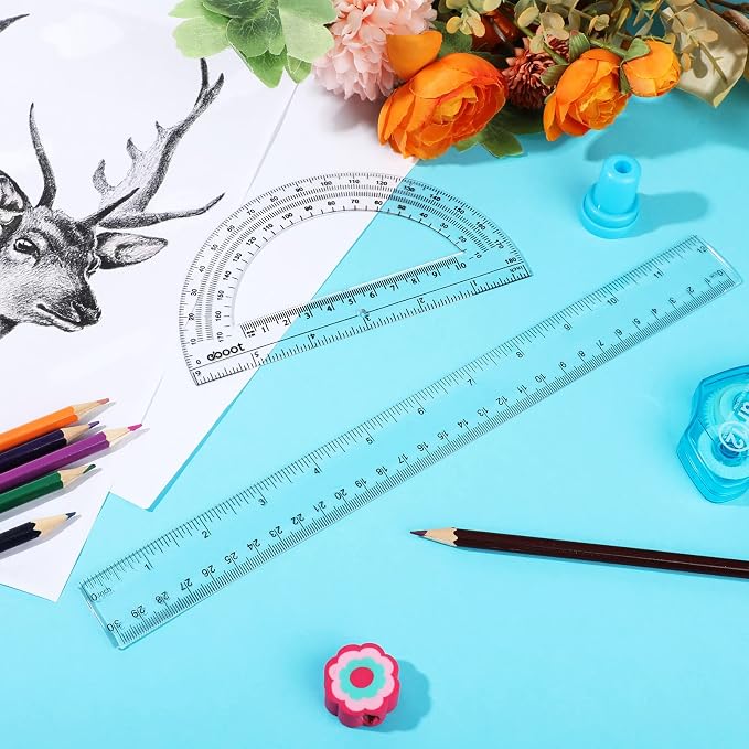 Zonon 2 Pcs 12 Inch Clear Ruler and 6 Inch Plastic Protractor Set, Dual Scale - Image 6