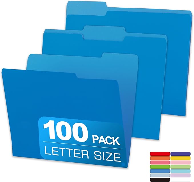 Colored File Folders, 100 Packs Blue File Folders, Two Tone Color File Folder by Unknown