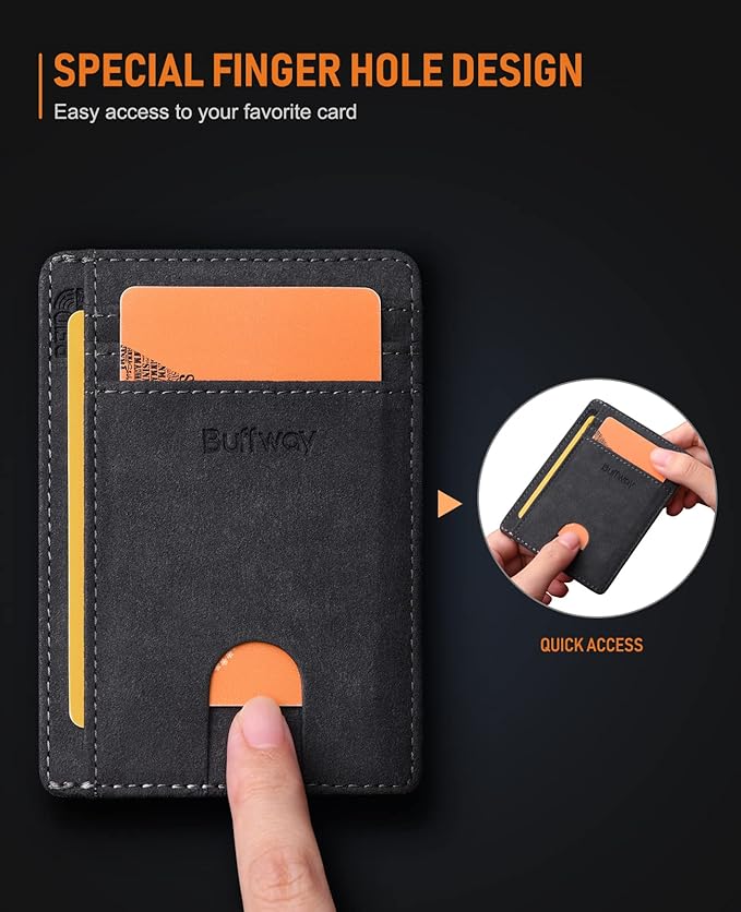 Buffway Slim Minimalist Front Pocket RFID Blocking Leather Wallets - Image 6