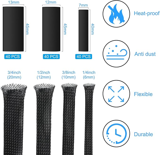 Tatuo 65.6 ft Expandable Braided Cable Sleeve Multi Size Braided Wire Sleeve - Image 2