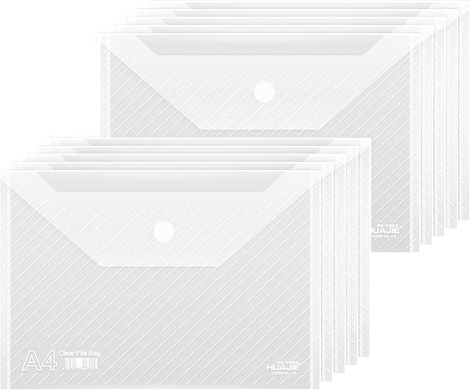 10 Pack, Plastic Envelopes – Transparent Waterproof Reusable File Folders by WORPSON