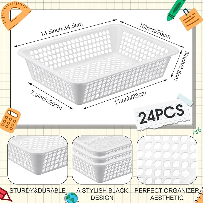 Zhehao 24 Pcs Paper Organizer Basket Bulk 13.6 x 10.2 x 3.3 Inch Classroom - Image 2