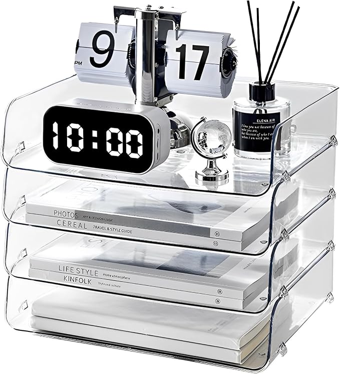 Gagee 4 Pack Paper Organizer for Desk, Stackable Paper Tray Book Holder for by Gagee
