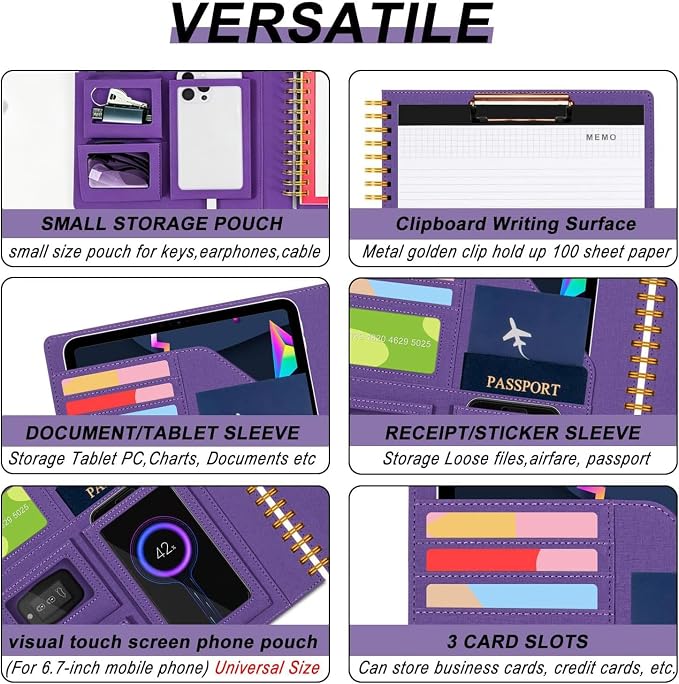 Purple Foldable Spiral Clipboard Folio - Image 4