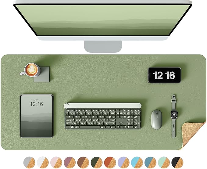 YSAGi Double-Sided Desk Pad, 35.4"x17"Leather Desk Mat, Eco Cork Desk Pad by YSAGi