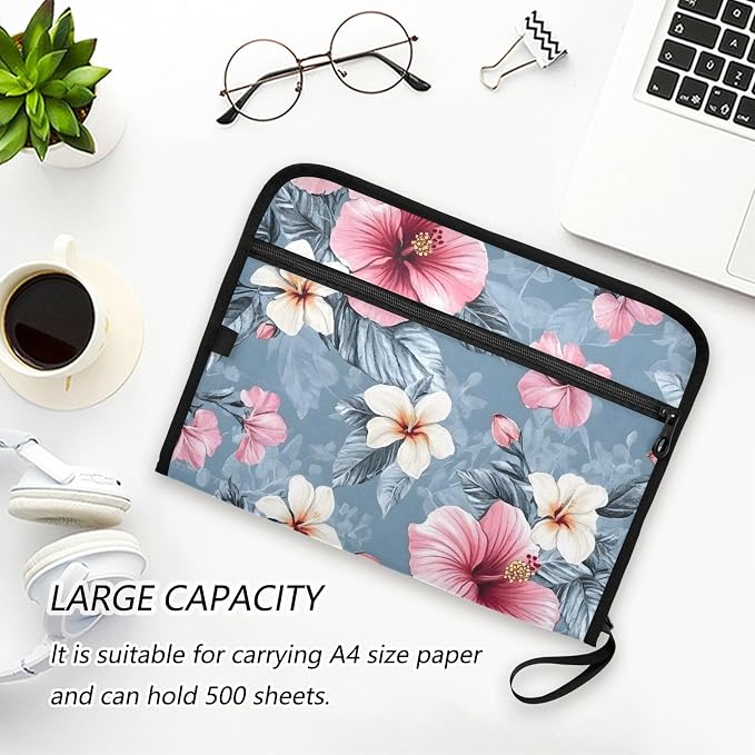 Expanding File Folder Pink Hibiscus Flower Accordion File Organizer 13 Pockets - Image 5